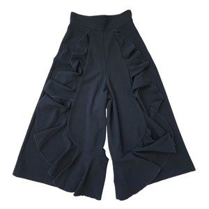 Alexis Ruffle Black Wide Leg High Waist Cropped Pants Extra Small XS